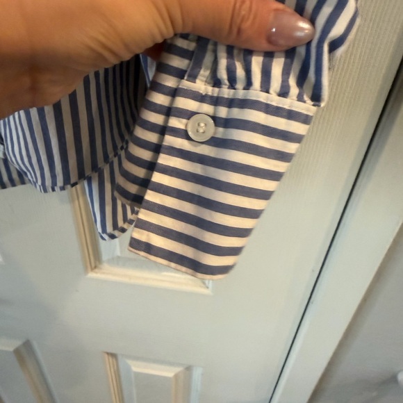 Striped Button-Up Shirt with Red Floral Embroidery - Picture 3 of 5